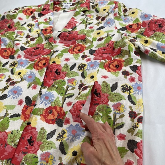 Vintage 90s Jacket Blazer Blair Womens 2XL Faux Stitch Floral Open Front Pockets - Picture 4 of 11